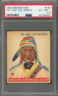 1933 R73 Goudey "Indian Gum" #193 "Yo-Ho-Lo-Micco" – A Scarce "Series of 312," “White Background” Example! – PSA EX-MT+ 6.5